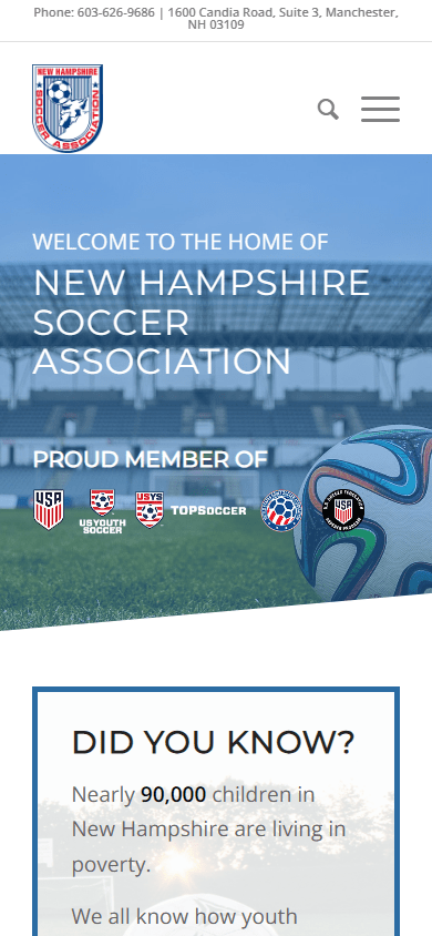 NH Soccer Association mobile website